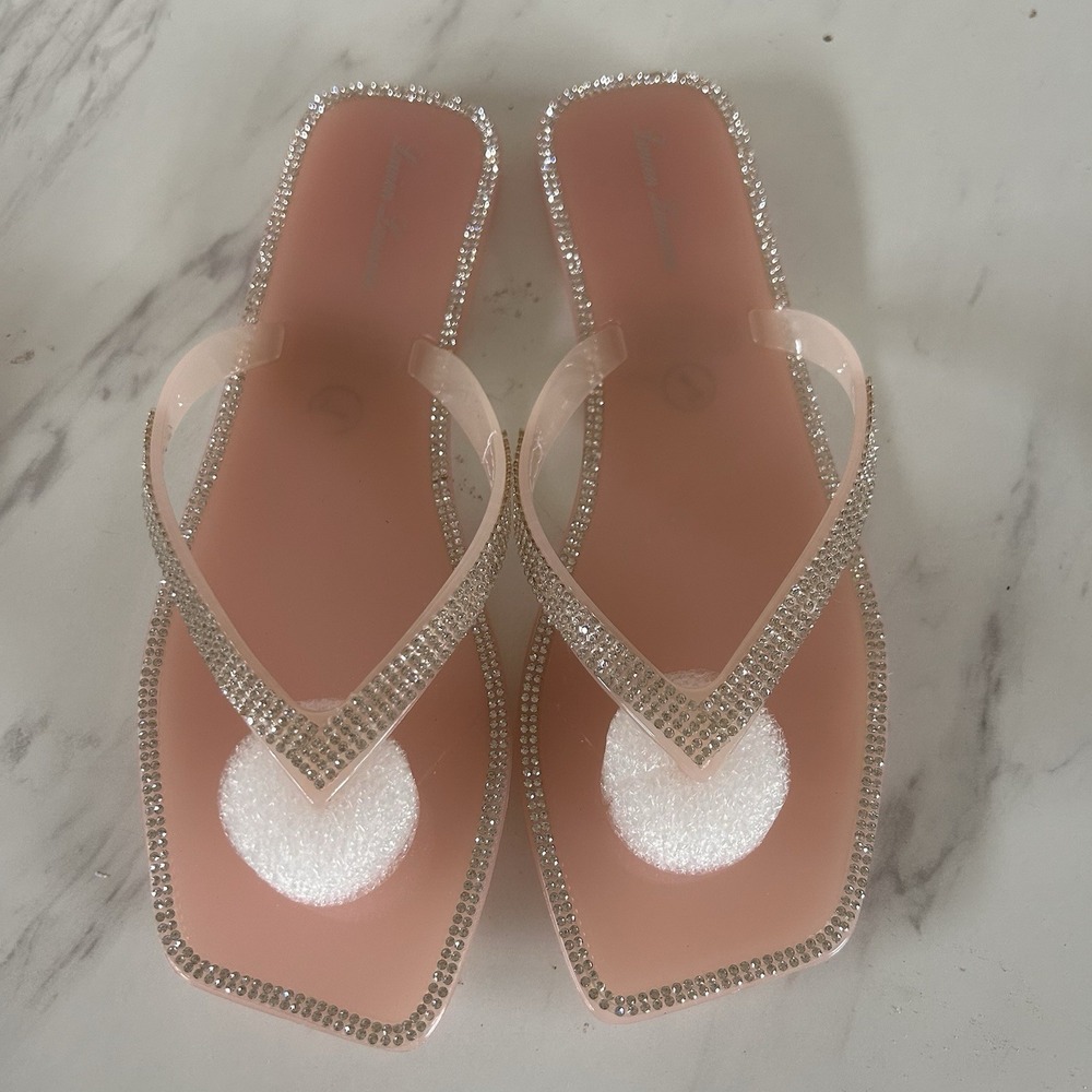 Jelly Flip Flops Pink Crystals Lauren Lorraine Tampa Sz 7 Sandals NO BOX BxFF